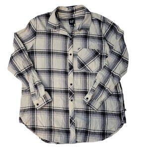 Gap Women's Soft Long Sleeve Hi-Low Hem Relaxed Fit Flannel - Deema Plaid